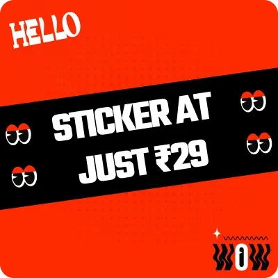 Stylish red promotional banner showcasing affordable Gen Z stickers priced at ₹29 with fun graphic accents.